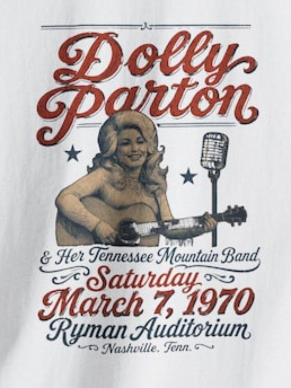 Dolly Parton Concert T-Shirt, 1970 Ryman Auditorium Unisex Tee - Picture 2 of 4